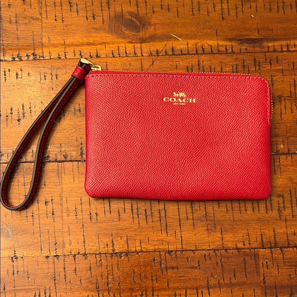 Coach Vibrant Red Leather Wristlet 4”H x 6”W